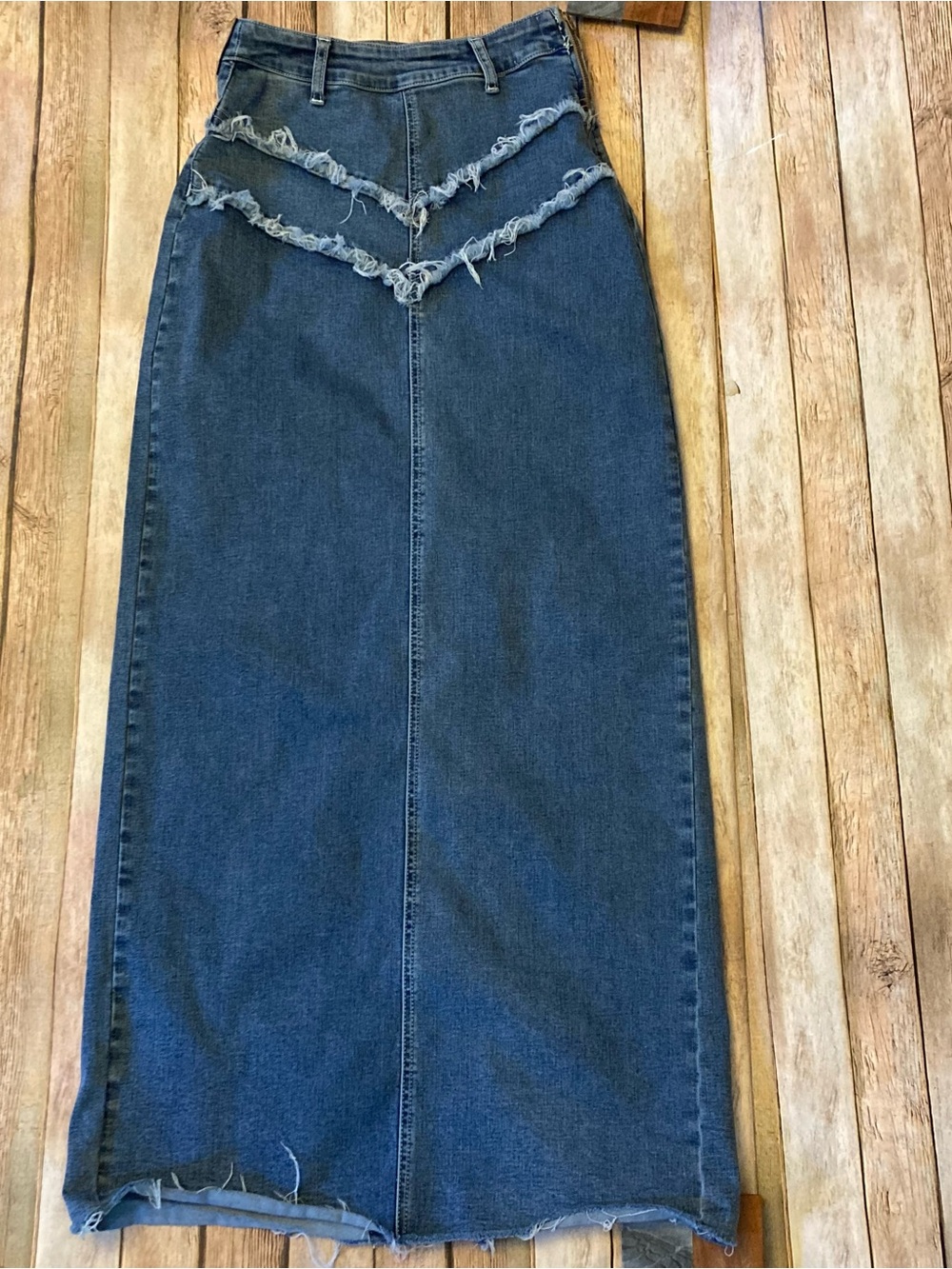Princess Polly Blue Distressed Denim Maxi Skirt Long & Modest Slit Size 2